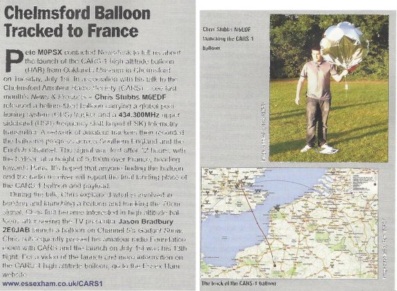 Essex Balloon Flight in Radio User August 2014