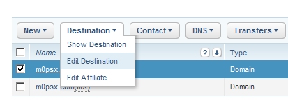 1 & 1 Domain Forwarding Screen