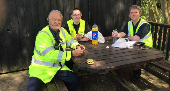 John M5AJB, Nick 2E0DVX and Pete M0PSX, taking a break at Checkpoint 3