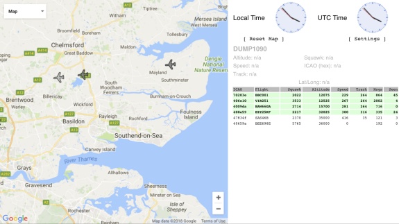 Aircraft data from the dongle, viewed on a browser