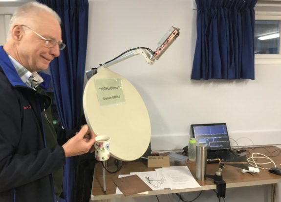 Terry G3VFC, checking out Graham G8HAJ's 10GHz demo