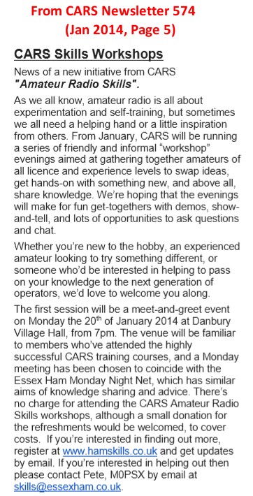 Extract from CARS Newsletter January 2014 (copyright CARS)