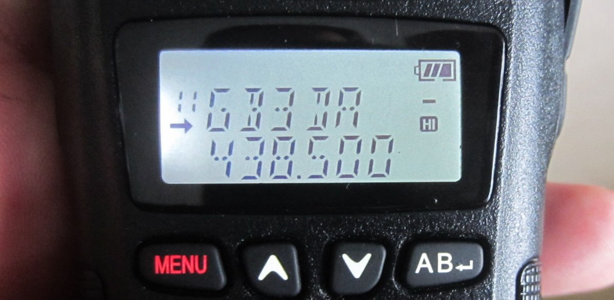 Baofeng UV-B6 showing GB3DA Repeater