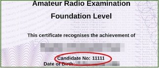 RSGB Candidate Number