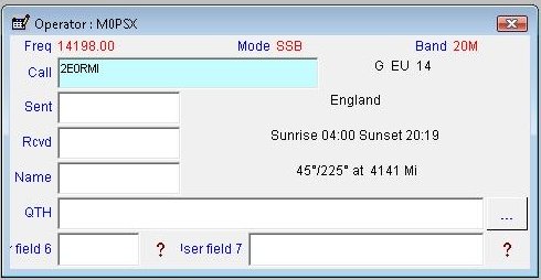 Logger32 QSO entry screen with frequency info