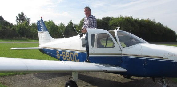 Jim 2E0RMI with the Piper Cherokee at Earls Colne Airfield