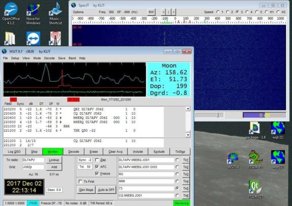 Dorothy's EME Moonbounce contact in December 2017