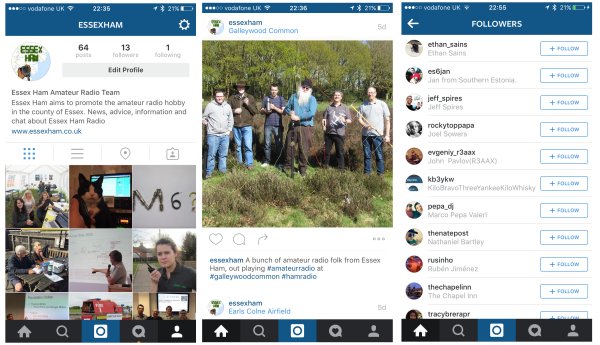 Screenshots of Essex Ham on Instagram