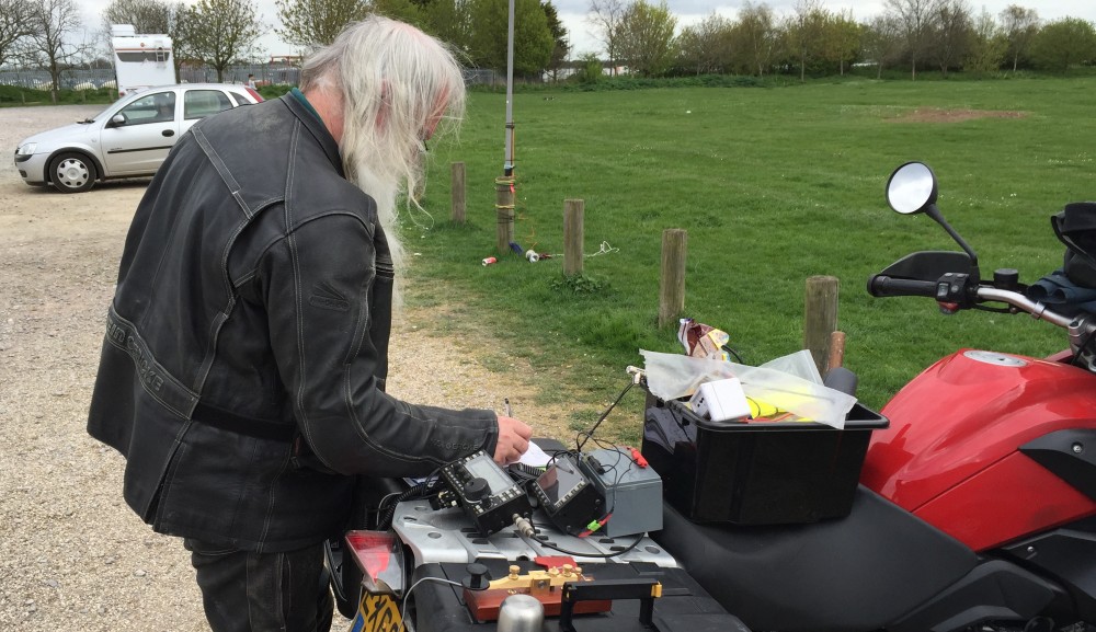 Peter operating CW on 30m from his bike