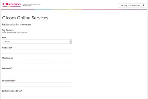 Registering a new account with Ofcom