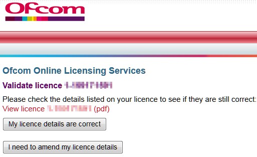 Ofcom Revalidation Confirmation Screen