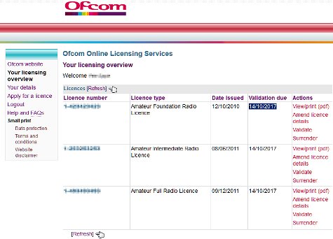 Ofcom lience revalidation