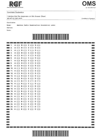 Sample Foundation Optical Marking Sheet