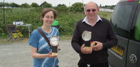 Laura M6LHT with Steve 2E0UEH and his home-made Morse lamps