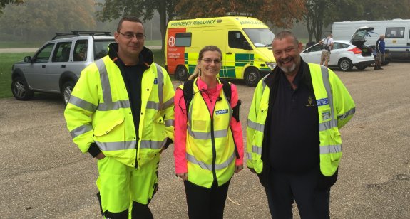 Owen M3OIL, Sarah M6PSK and Mark 2E0RMT at the start of Saltmarsh 75 2015