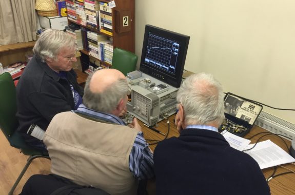 Mike G4NVT with his spectrum analyser at the April Skills Night