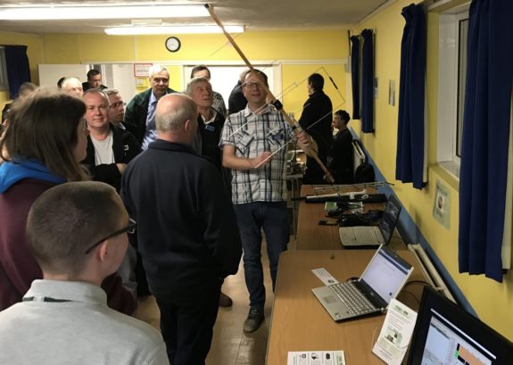 Steve M0SHQ, demonstrating satellites and hotspots at the March 2017 Skills Night