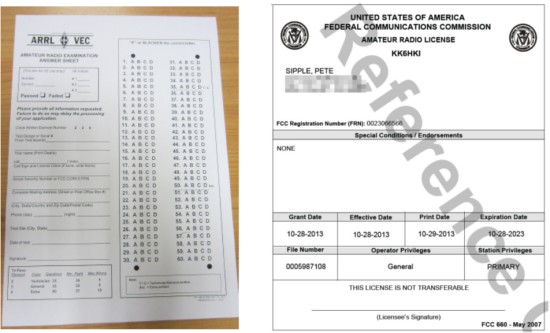 US Exam Paper and FCC Licence paperwork