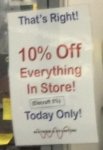 W&S 10% off sign