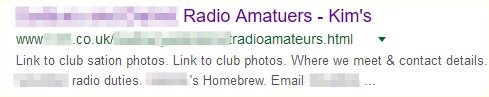 Screengrab of amateur radio website issue